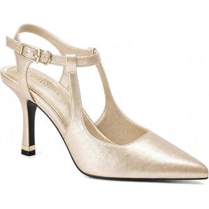 Champagne Gold Formal Slingback Pointed Toe Stiletto Heels Ankle Strap NIB Sz 8